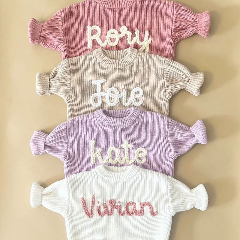 Personalized Oversized Name Kids Sweater Hand Embroidered Sweater