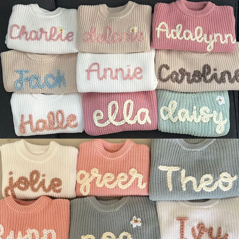 Personalized Oversized Name Kids Sweater Hand Embroidered Sweater