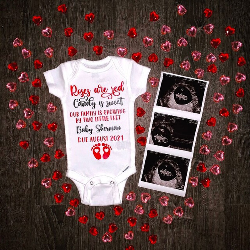 Personalized Valentine's Day Pregnancy announcement Onesie