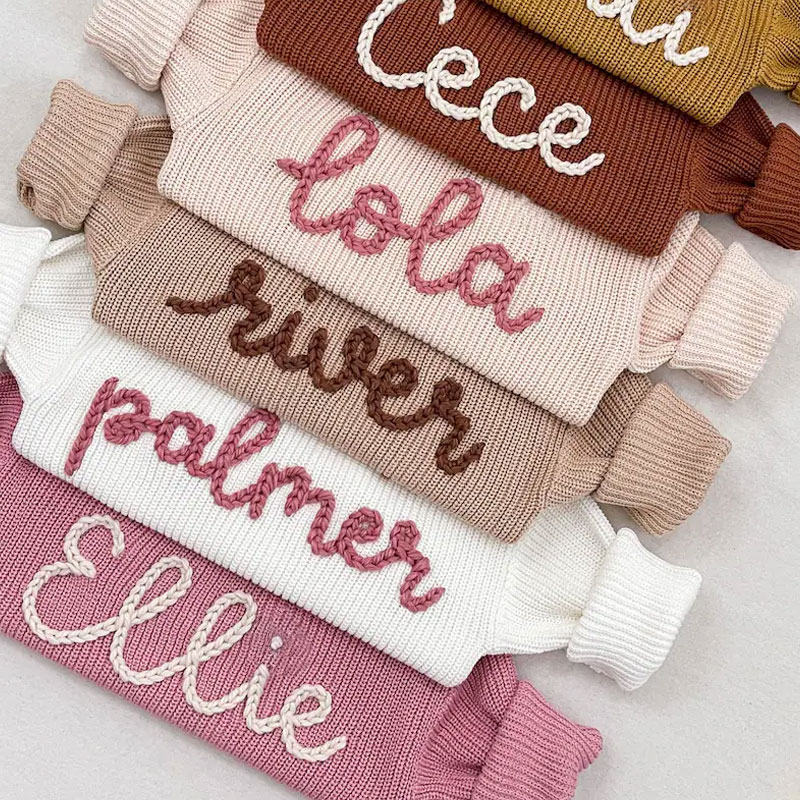 Personalized hand embroidered name sweater for babies toddlers kids