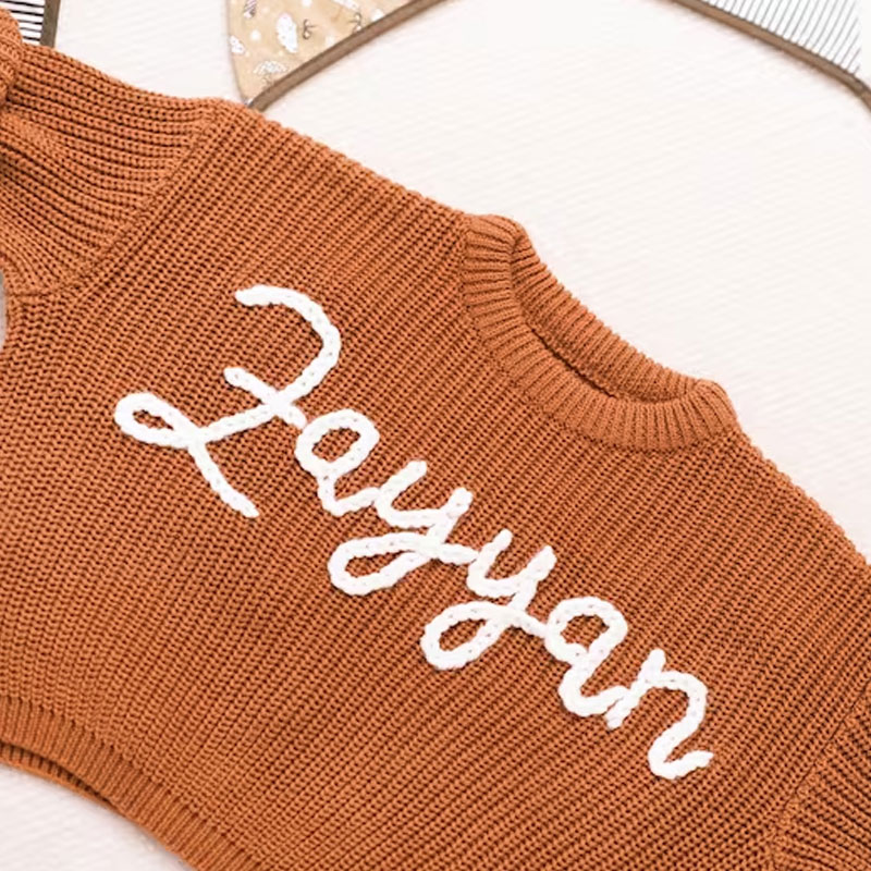 Personalized hand embroidered name sweater for babies toddlers kids
