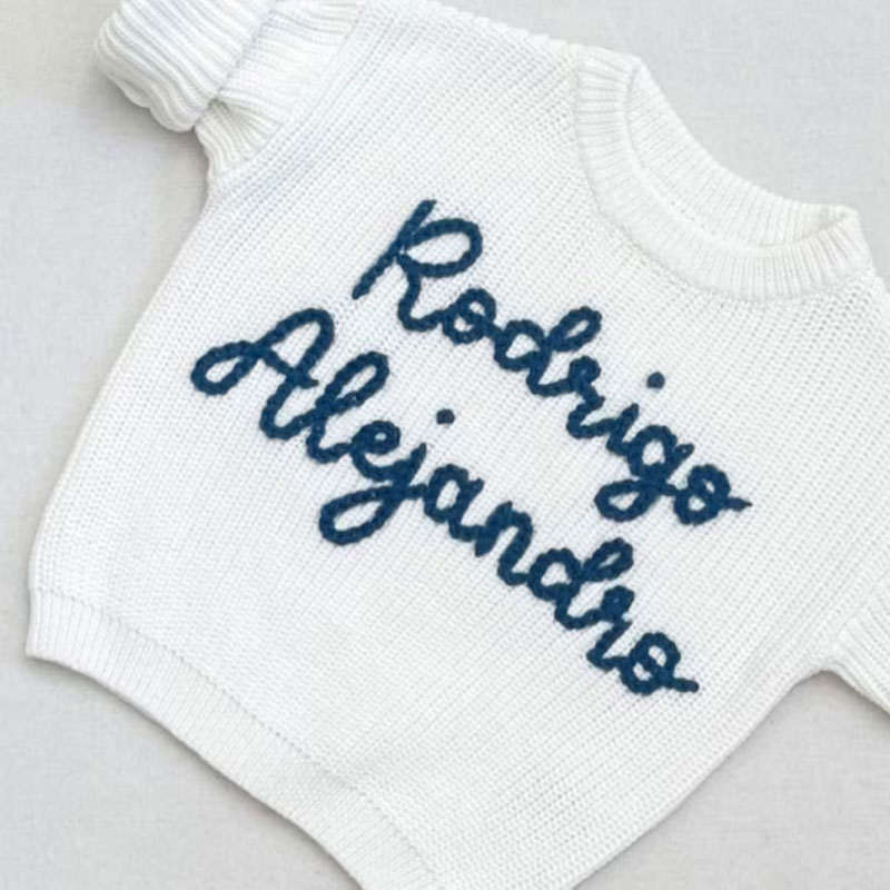 Personalized hand embroidered name sweater for babies toddlers kids