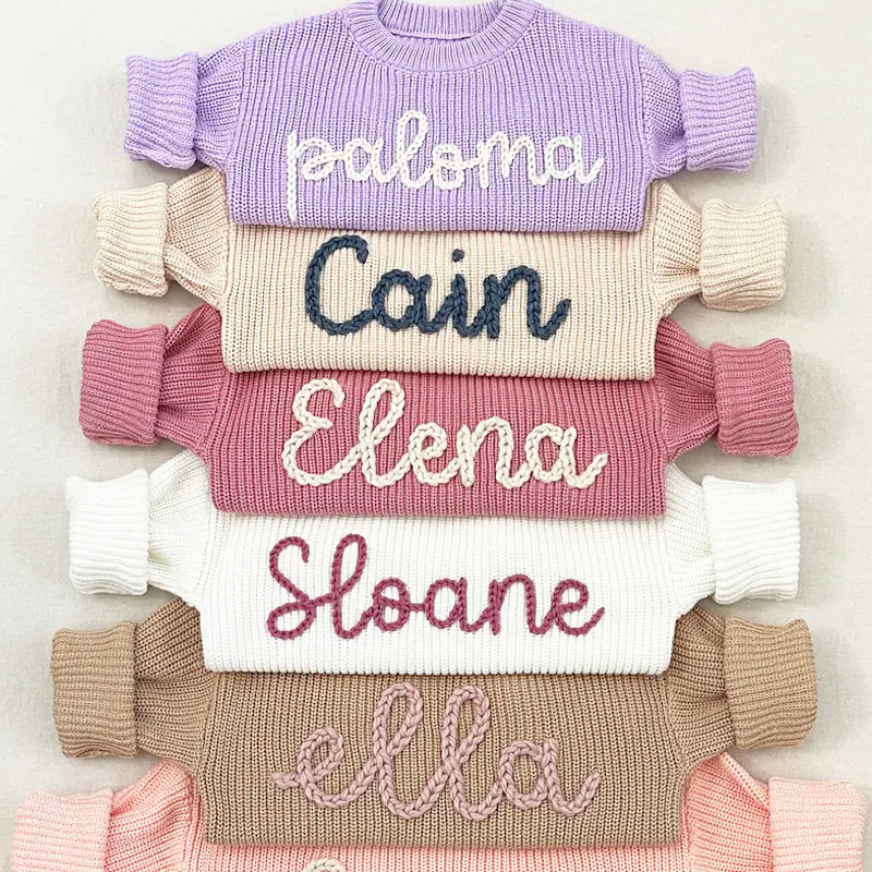Personalized hand embroidered name sweater for babies toddlers kids