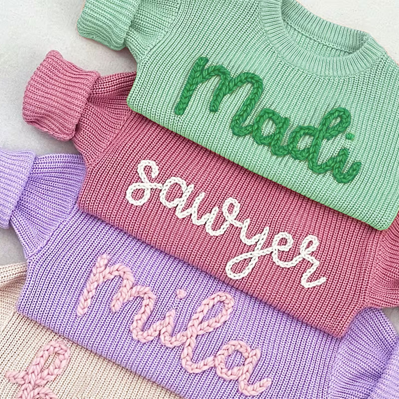 Personalized hand embroidered name sweater for babies toddlers kids