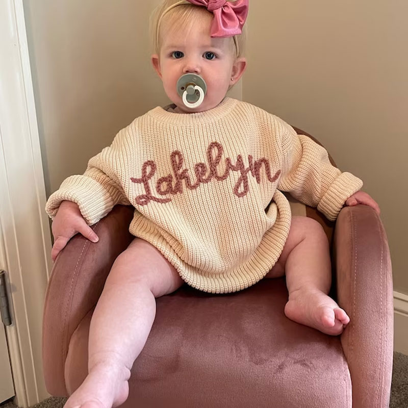Personalized hand embroidered name sweater for babies toddlers kids