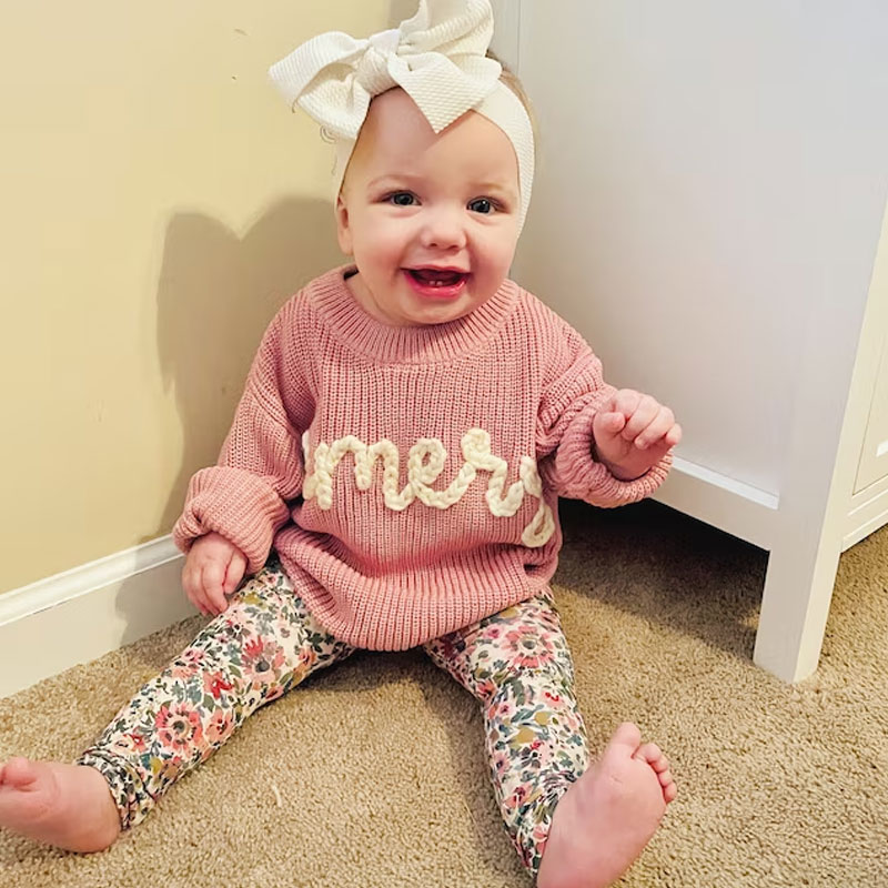 Personalized hand embroidered name sweater for babies toddlers kids