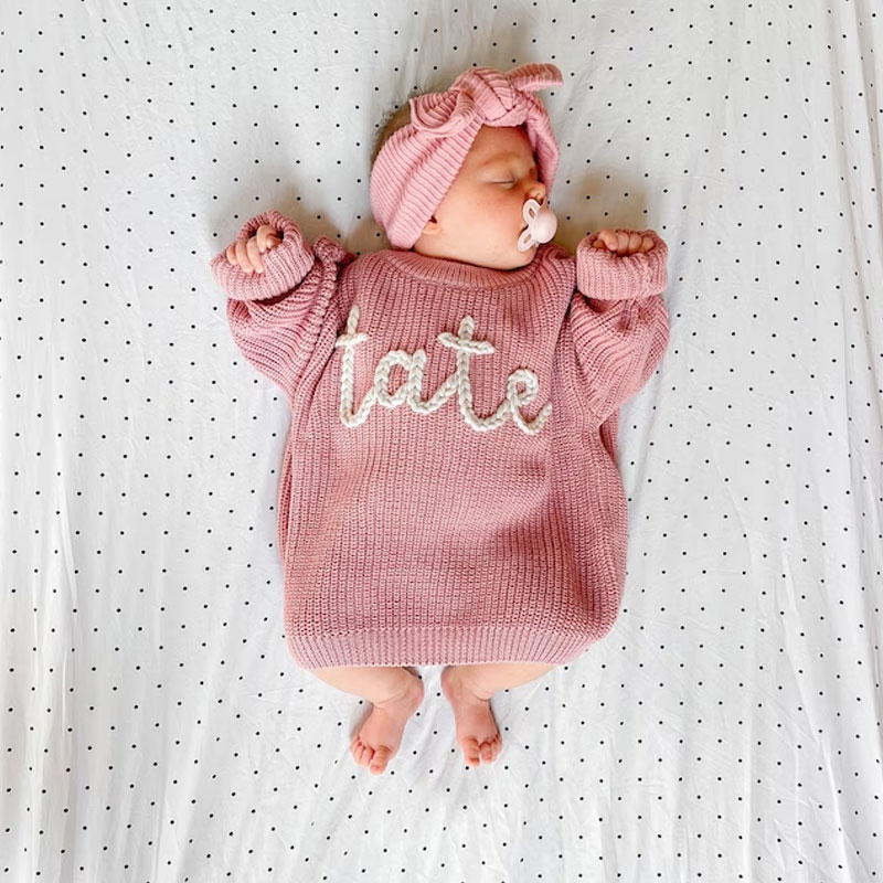 Personalized hand embroidered name sweater for babies toddlers kids