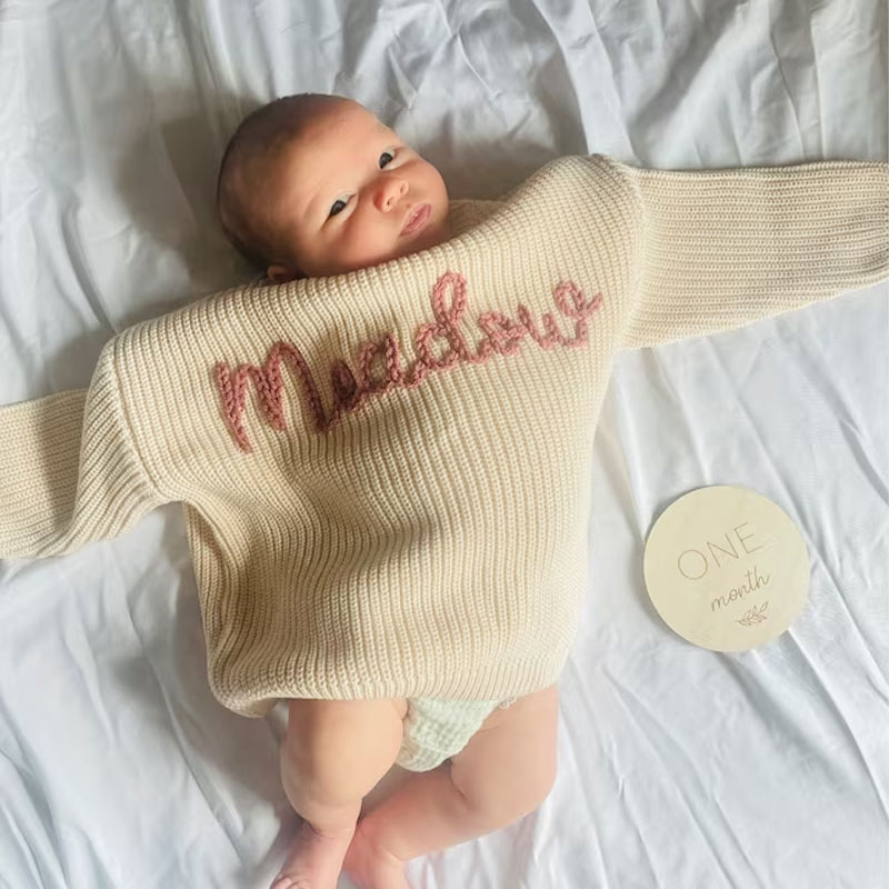 Personalized hand embroidered name sweater for babies toddlers kids
