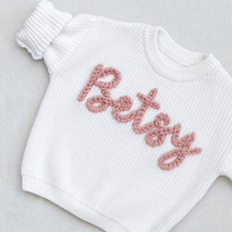 Personalized hand embroidered name sweater for babies toddlers kids
