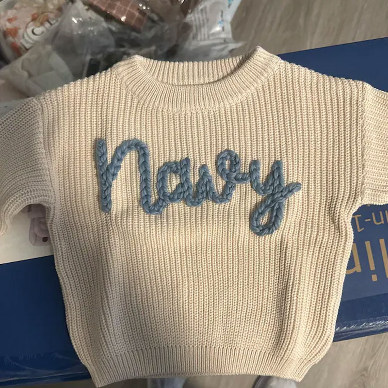 Personalized hand embroidered name sweater for babies toddlers kids