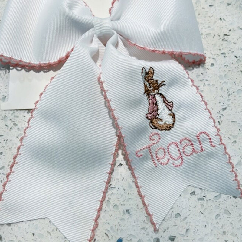 Peter Rabbit moonstitch ribbon Easter hair bow