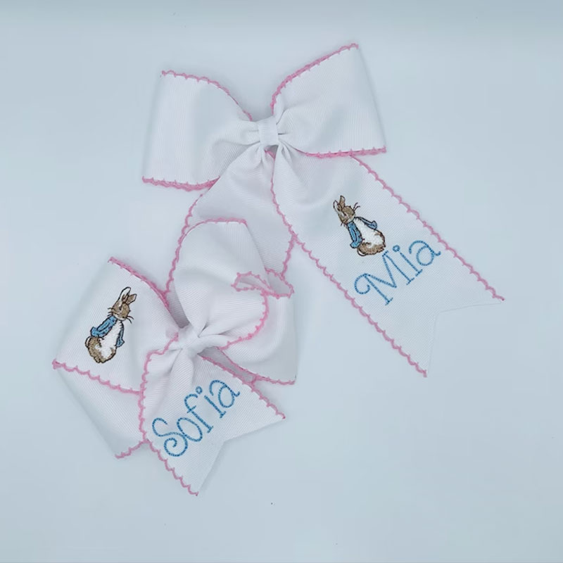 Peter Rabbit moonstitch ribbon Easter hair bow