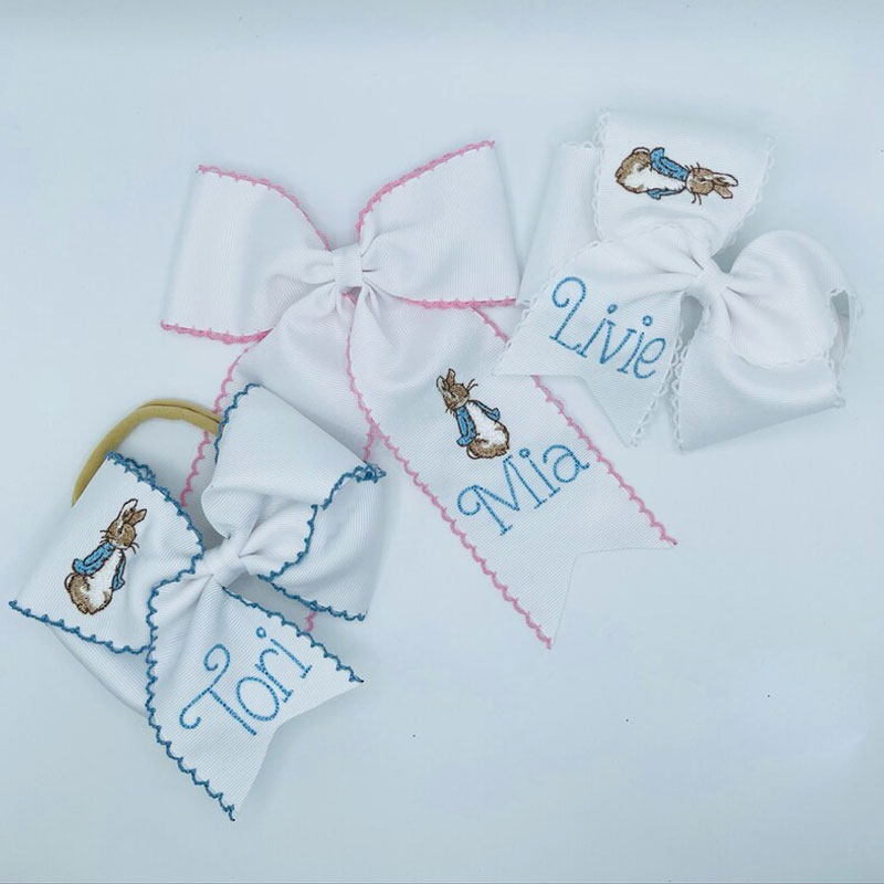 Peter Rabbit moonstitch ribbon Easter hair bow