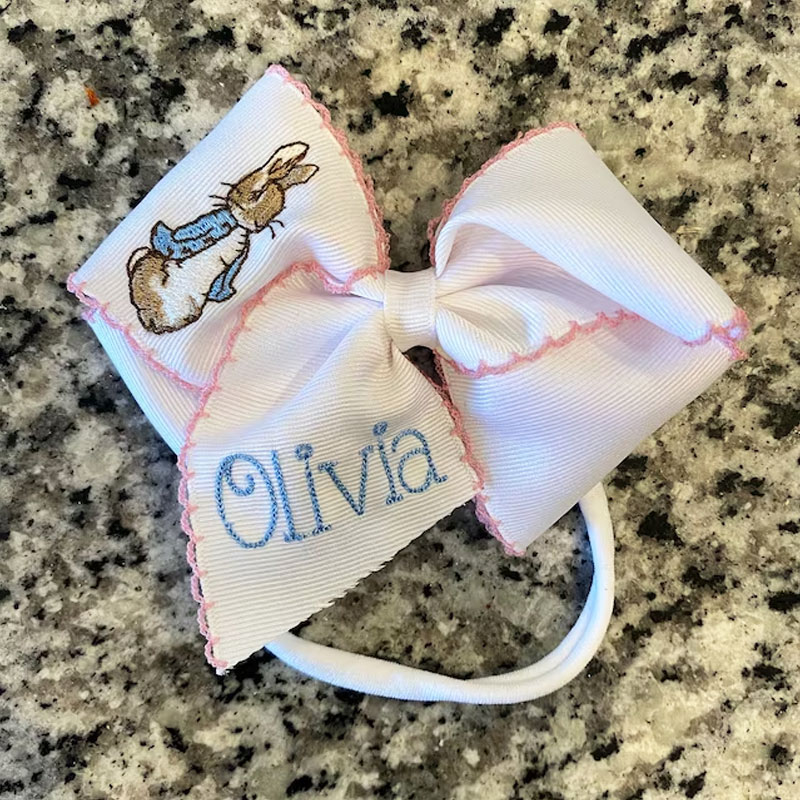 Peter Rabbit moonstitch ribbon Easter hair bow