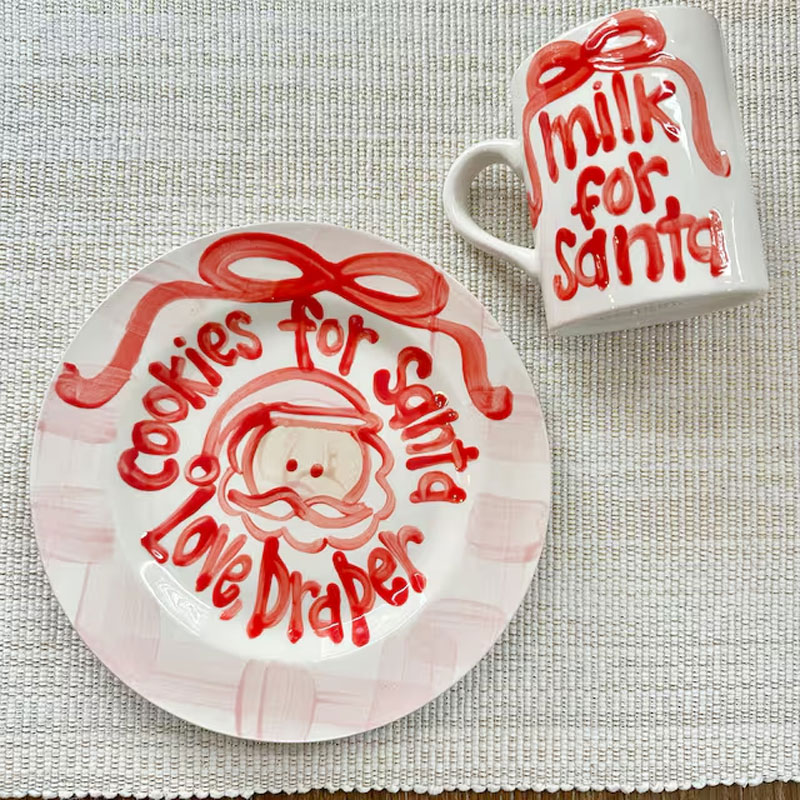 Pink Gingham Ribbon personalized plate mug