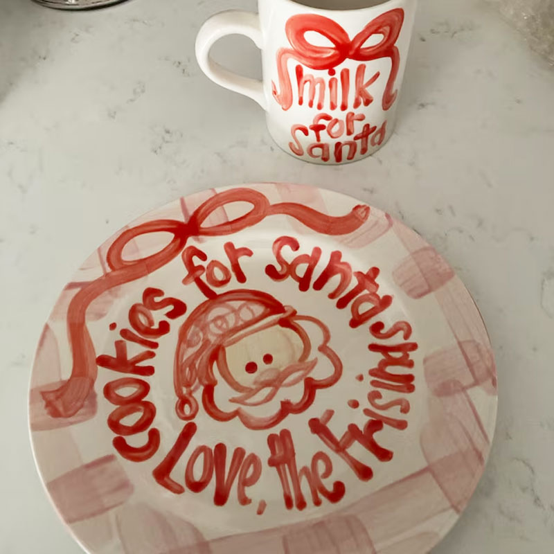 Pink Gingham Ribbon personalized plate mug