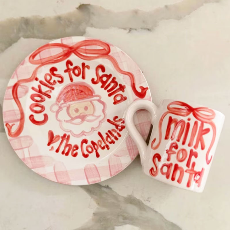 Pink Gingham Ribbon personalized plate mug