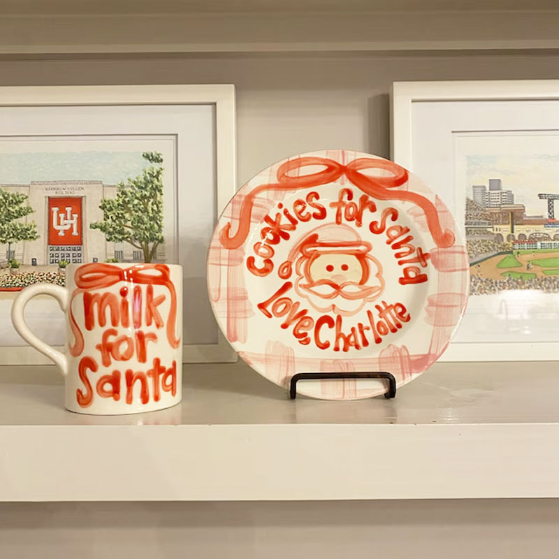Pink Gingham Ribbon personalized plate mug