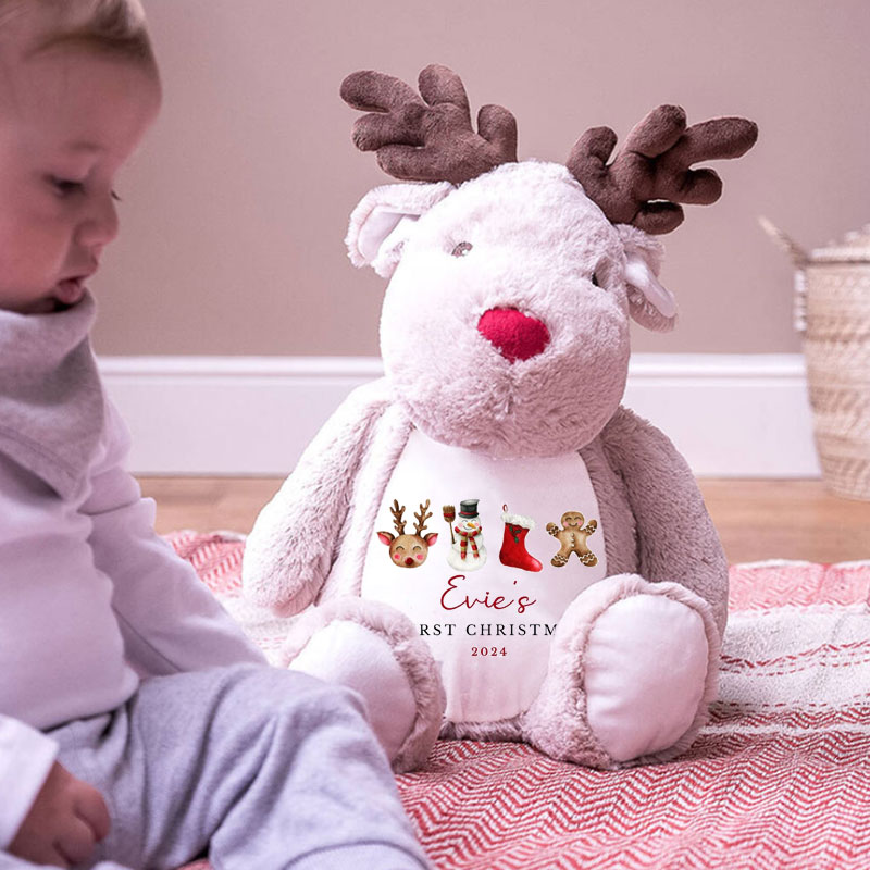 Personalised Babies First Christmas Reindeer Teddy Plush