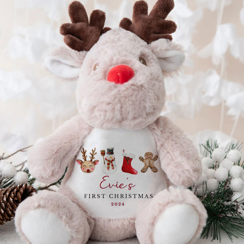 Personalised Babies First Christmas Reindeer Teddy Plush