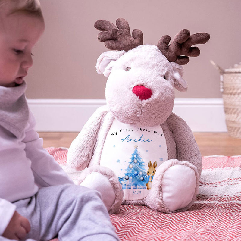 Personalised Babies First Christmas Peter Bunny Reindeer Teddy