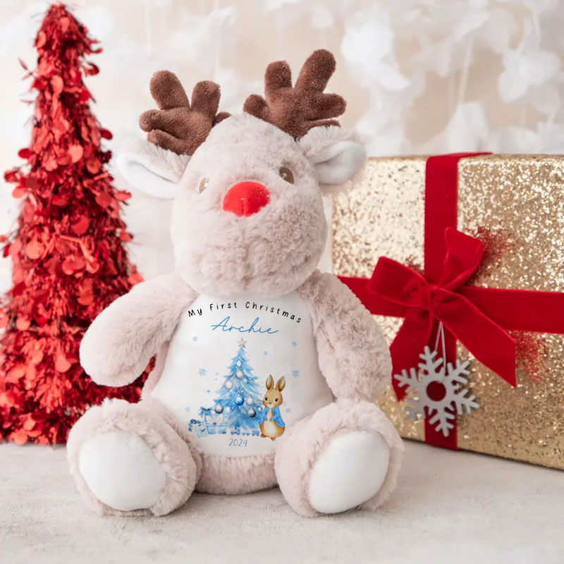 Personalised Babies First Christmas Peter Bunny Reindeer Teddy