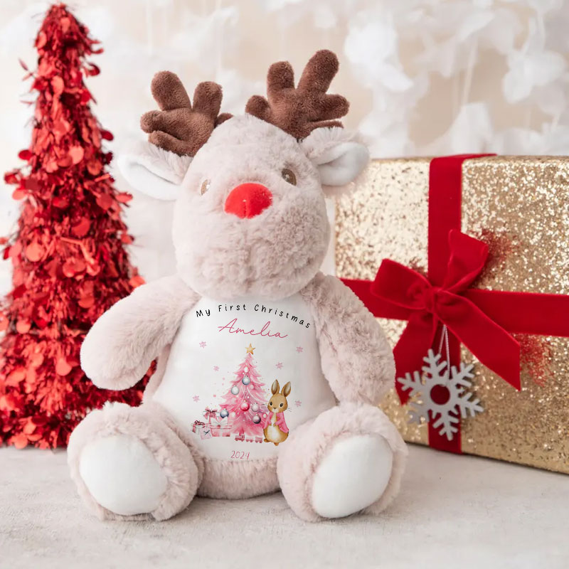 Personalised Babies First Christmas Peter Bunny Reindeer Teddy