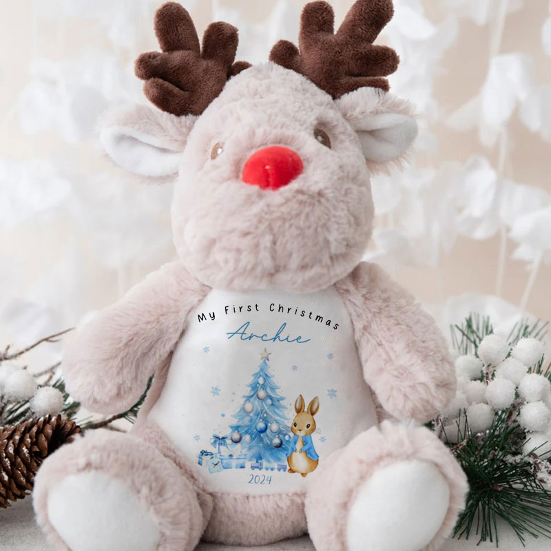 Personalised Babies First Christmas Peter Bunny Reindeer Teddy