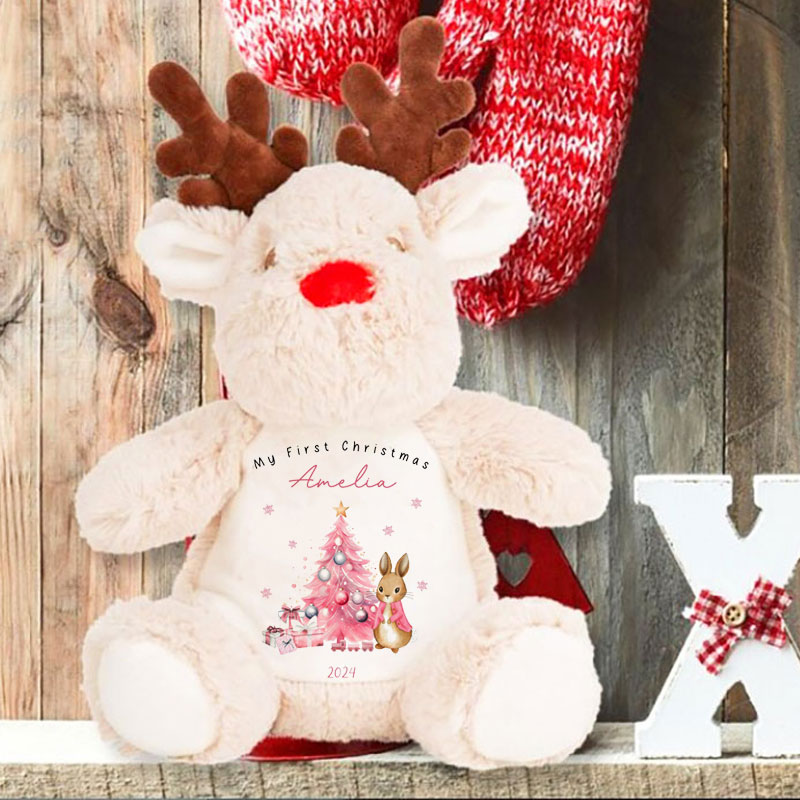 Personalised Babies First Christmas Peter Bunny Reindeer Teddy