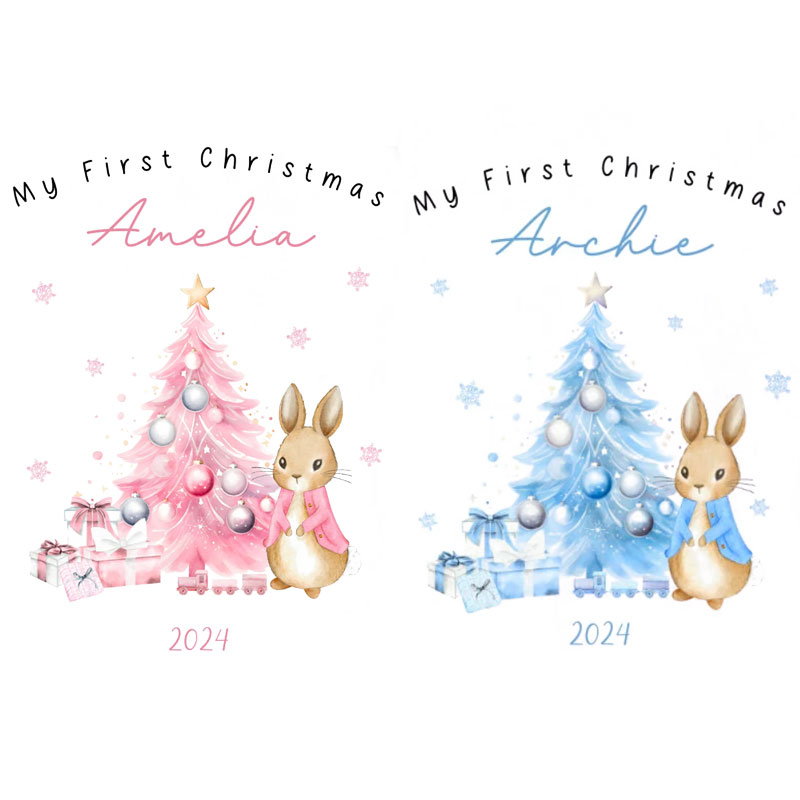 Personalised Babies First Christmas Peter Bunny Reindeer Teddy