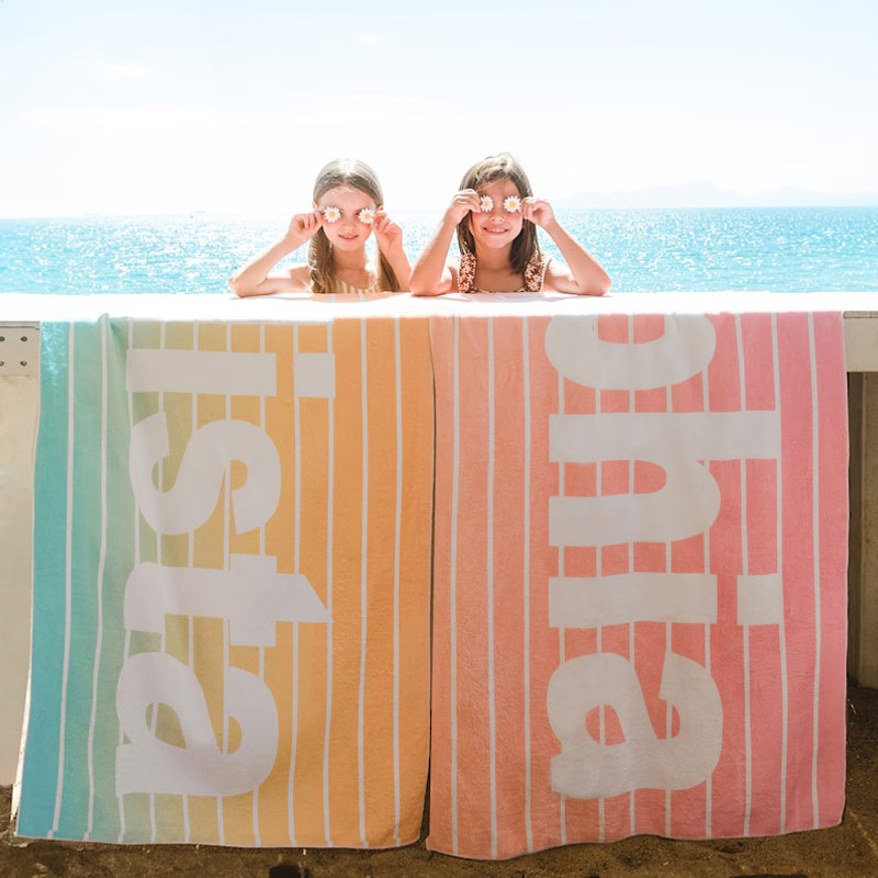 Retro Line Custom Beach Towel With Name
