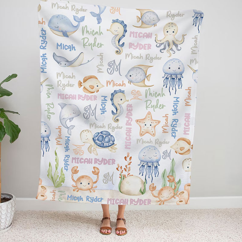 Sea Animals Baby Blanket Personalized Ocean Animals