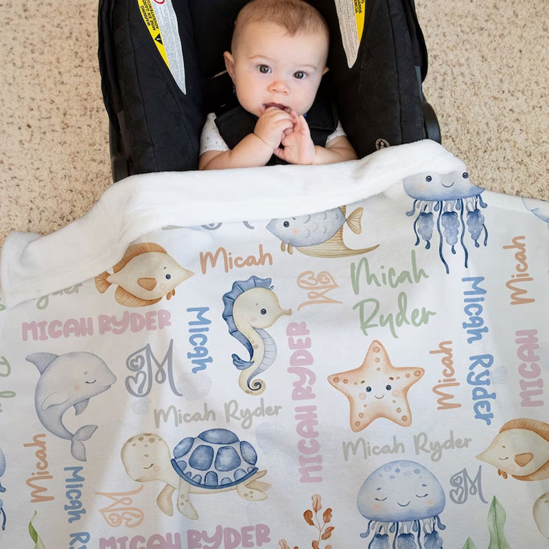 Sea Animals Baby Blanket Personalized Ocean Animals