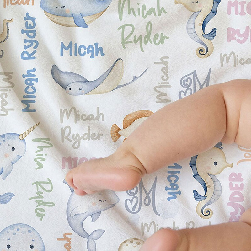 Sea Animals Baby Blanket Personalized Ocean Animals