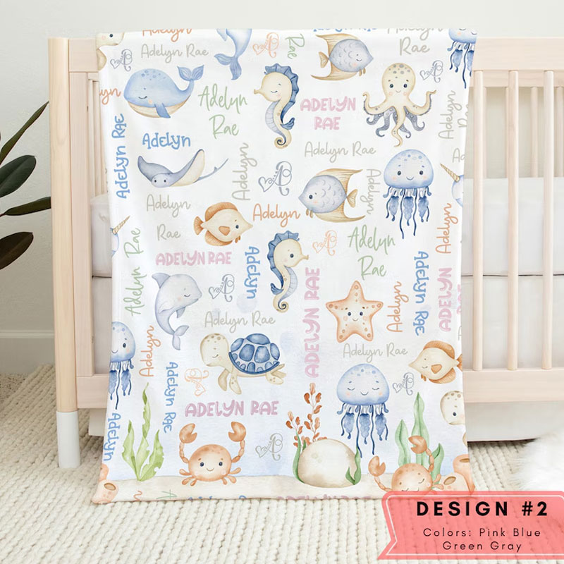 Sea Animals Baby Blanket Personalized Ocean Animals