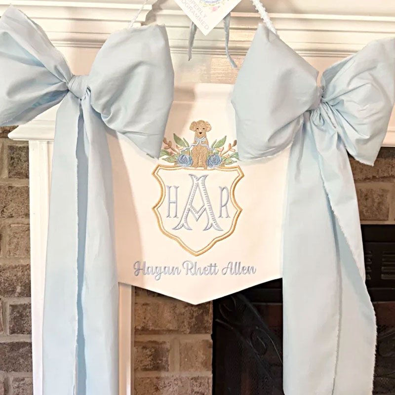 Stork Baby Banner with bows Girl Baby Banner