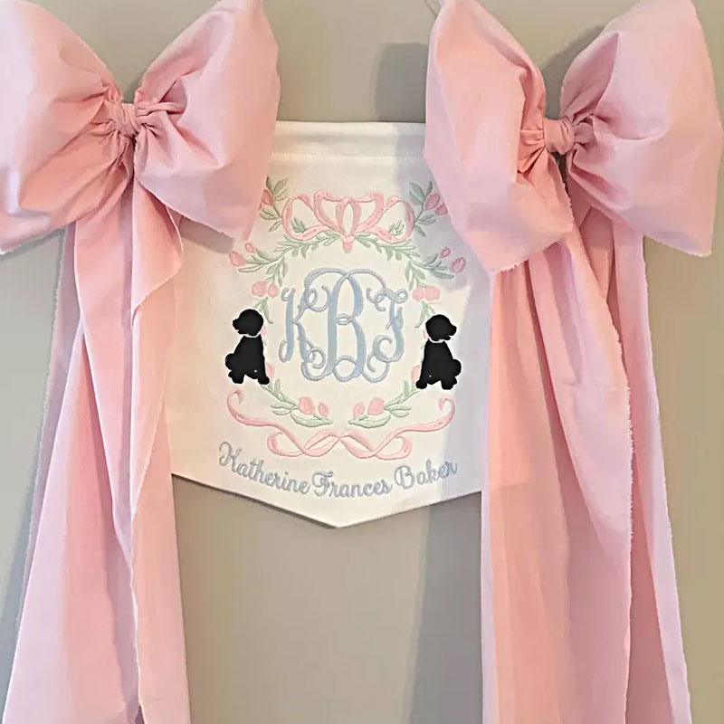 Stork Baby Banner with bows Girl Baby Banner