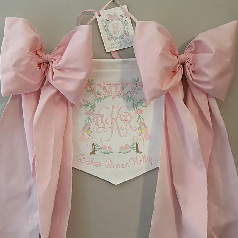 Stork Baby Banner with bows Girl Baby Banner