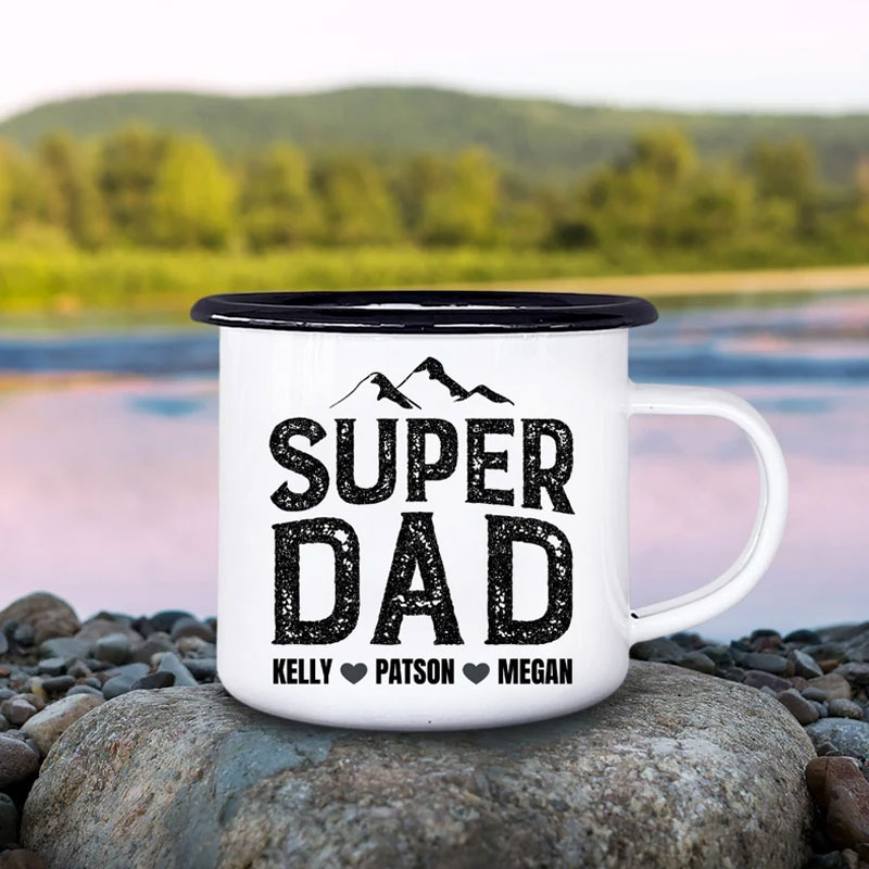 Super Dad Enamel Mug with Childrens Names