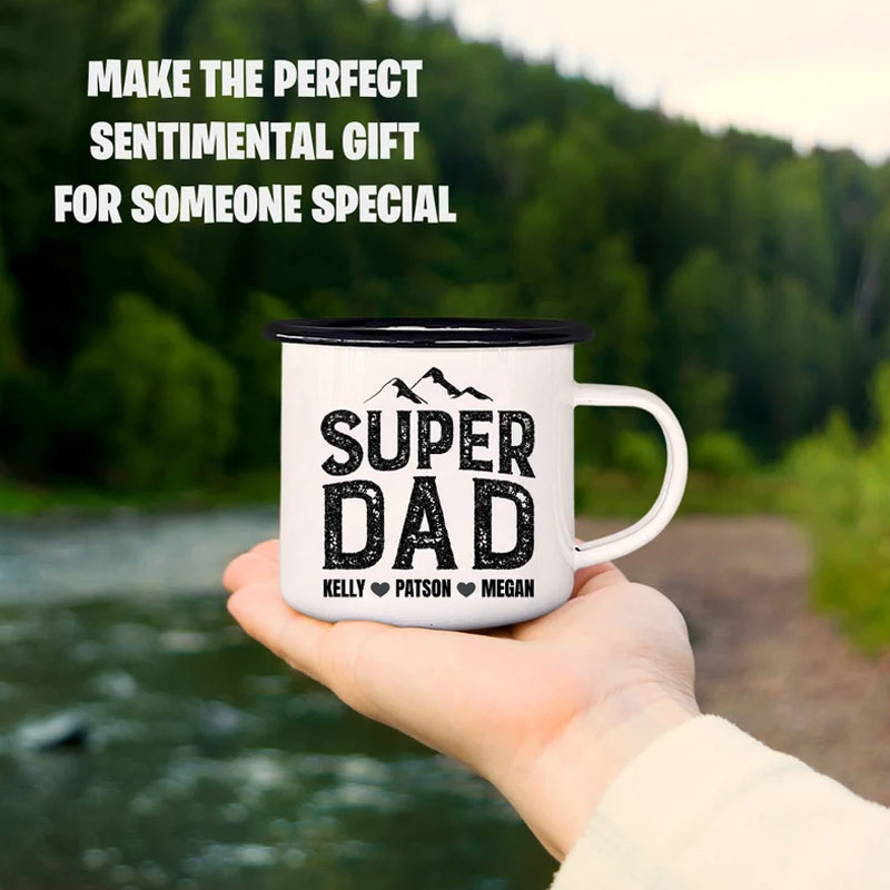 Super Dad Enamel Mug with Childrens Names