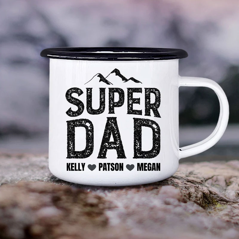 Super Dad Enamel Mug with Childrens Names