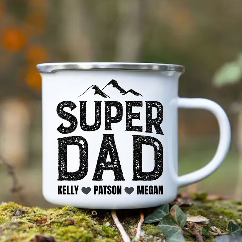 Super Dad Enamel Mug with Childrens Names
