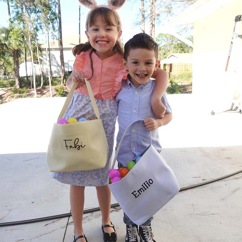 Custom Seersucker Easter Baskets Personalized Kids Easter Basket