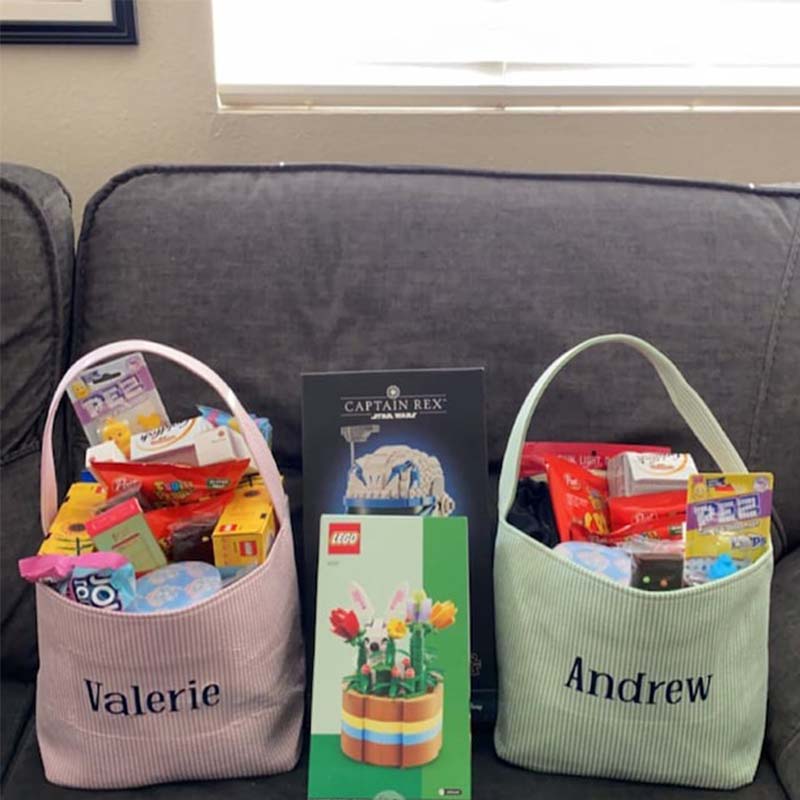 Custom Seersucker Easter Baskets Personalized Kids Easter Basket