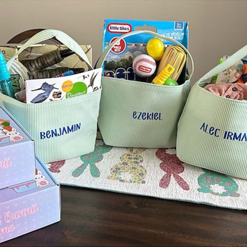 Custom Seersucker Easter Baskets Personalized Kids Easter Basket
