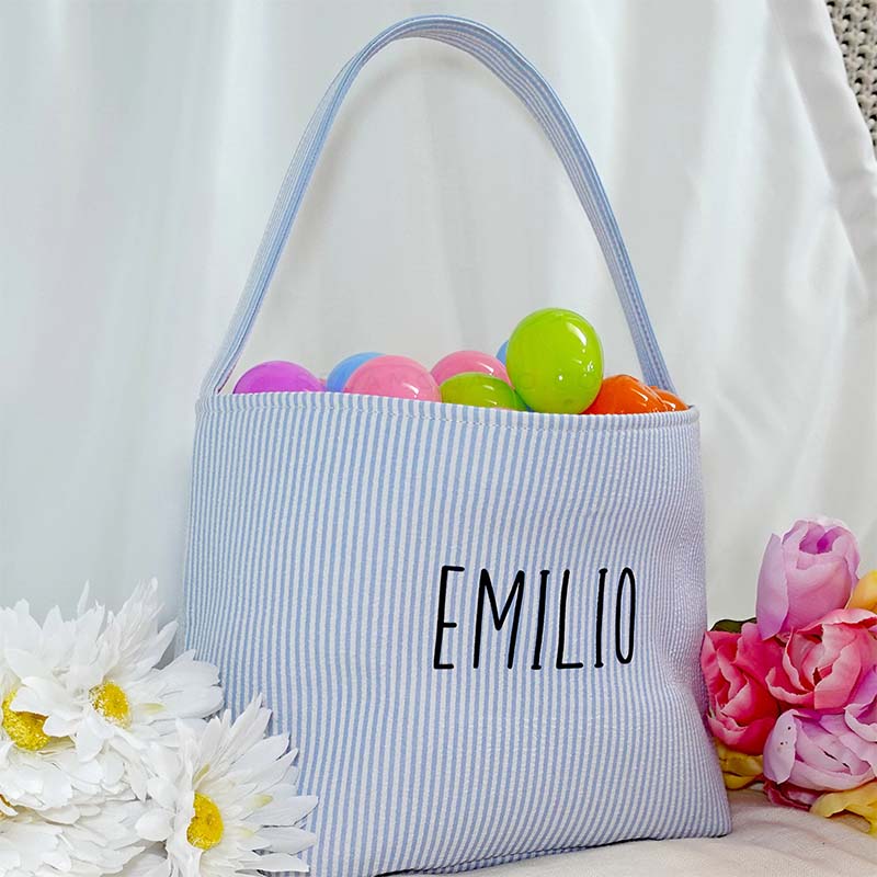 Custom Seersucker Easter Baskets Personalized Kids Easter Basket