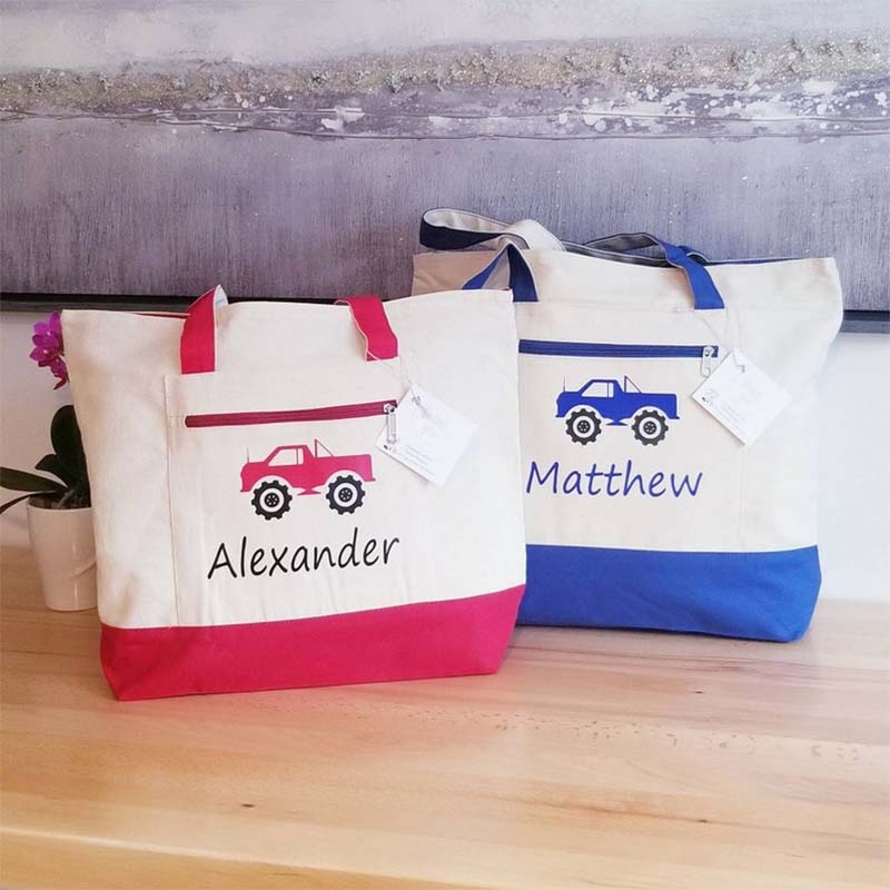 Canvas Zippered Pool Bag Personalized Kids Beach Tote Bag