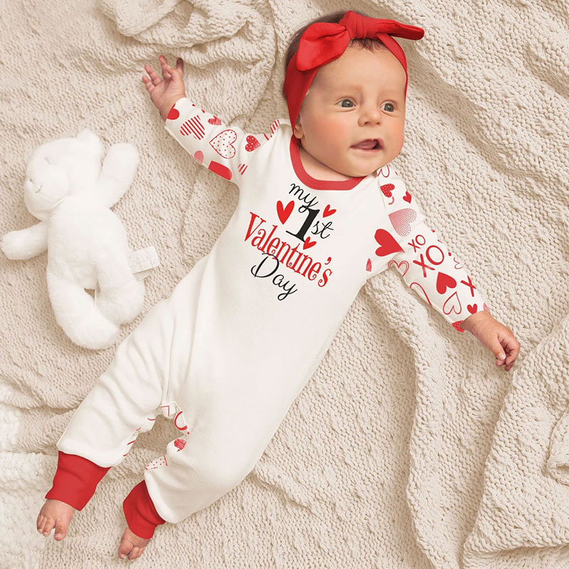 Custom My 1st Valentines Baby Girl Outfit, Red Heart Romper