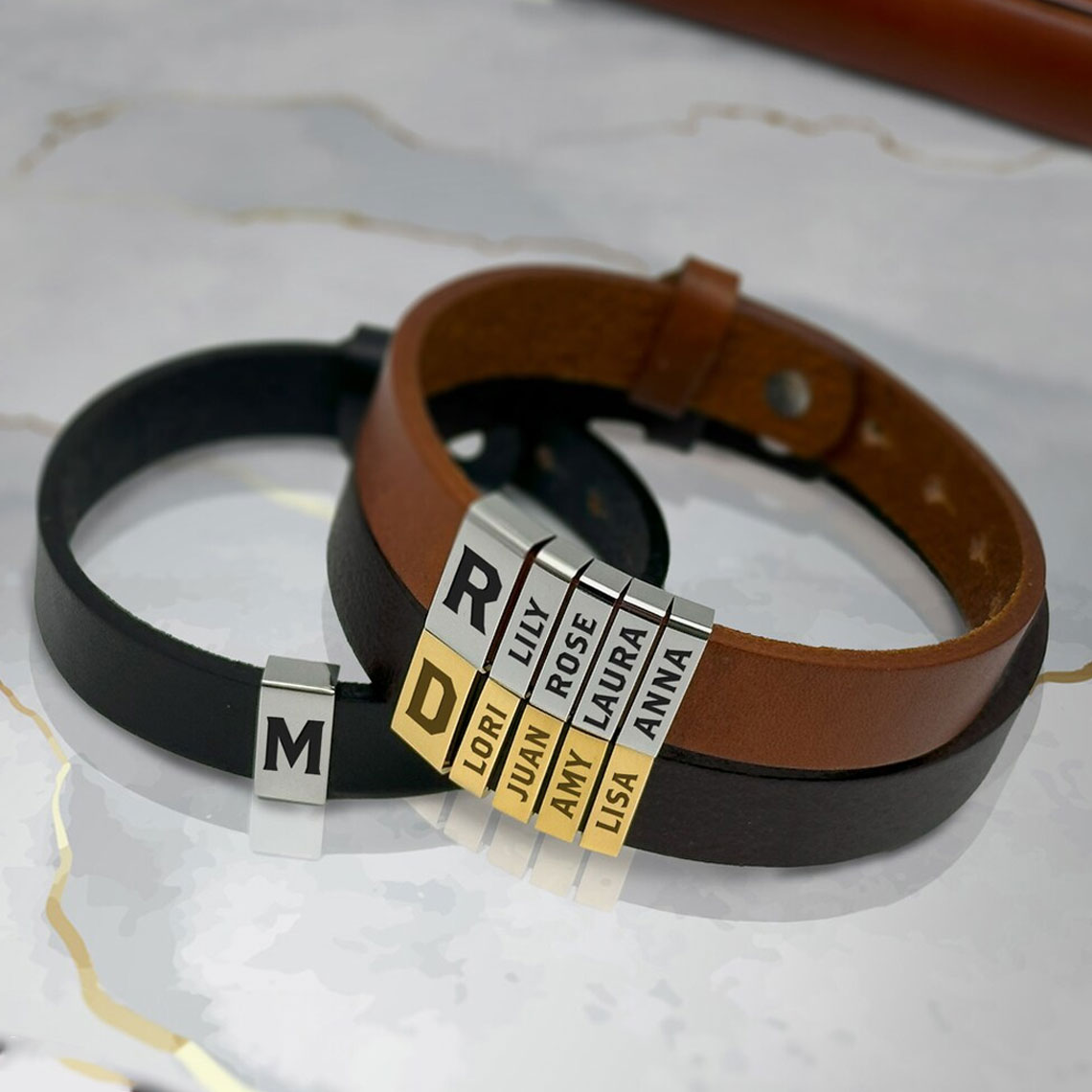 Personalized Dad Gifts, Dads Initial Kids Name Bracelet