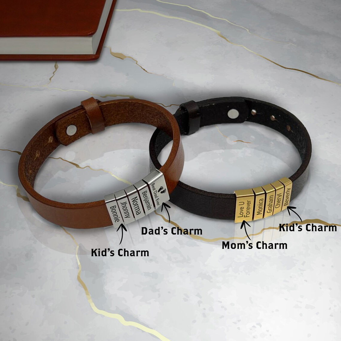 Personalized Dad Gifts, Dads Initial Kids Name Bracelet
